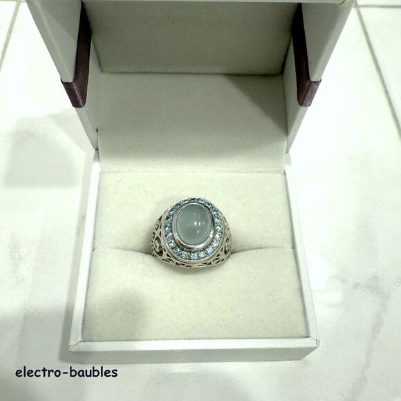 JTV 925 Sterling Silver Filagree Blue Chalcedony & Blue & White Topaz Ring Sz 8 - Picture 8 of 11